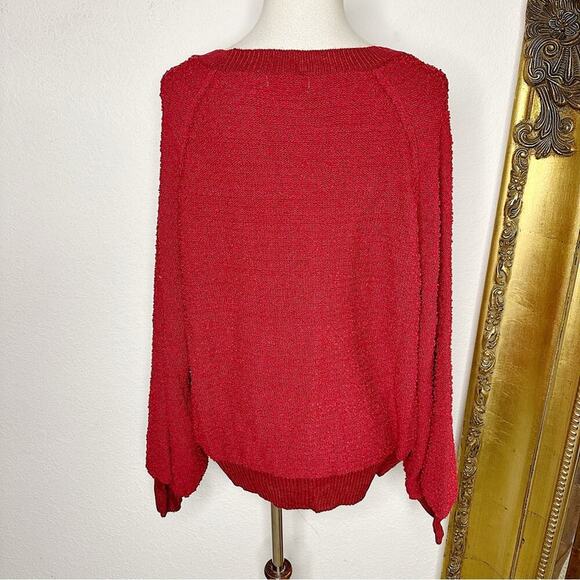 NWT Umgee Puff Sleeve Boat Neck Sweater in Cherry Red Size Medium - Picture 5 of 8